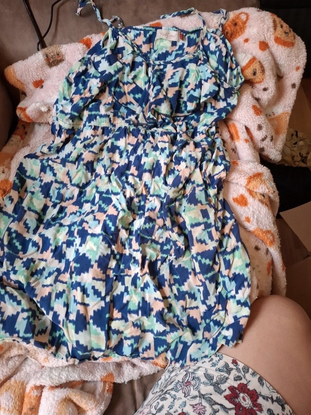 Red Camel Blue Multi-Color Patterned Girls Dress